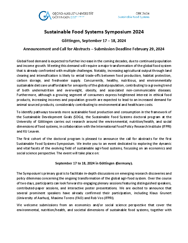 Sustainable Food Systems Symposium 2024 | Göttingen